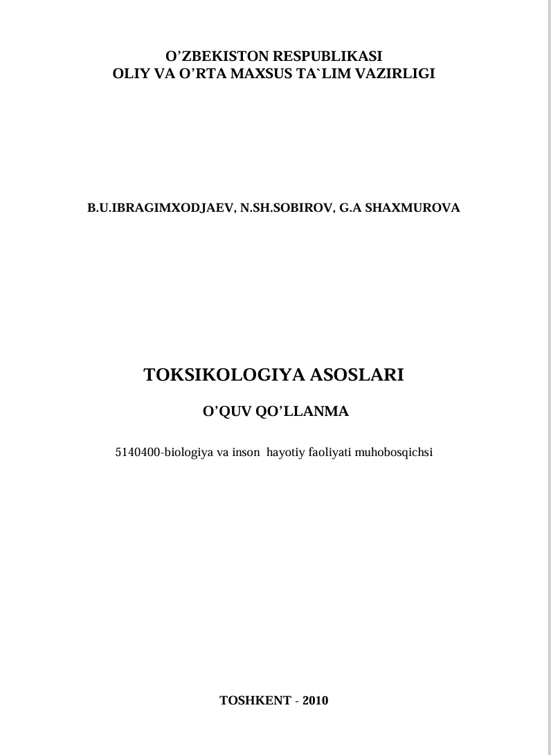TOKSIKOLOGIYA ASOSLARI