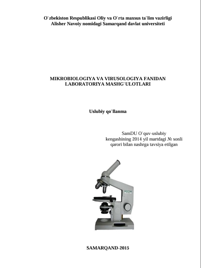 Mikrobiologiya va virusologiya fanidan laboratoriya mashg'ulotlari