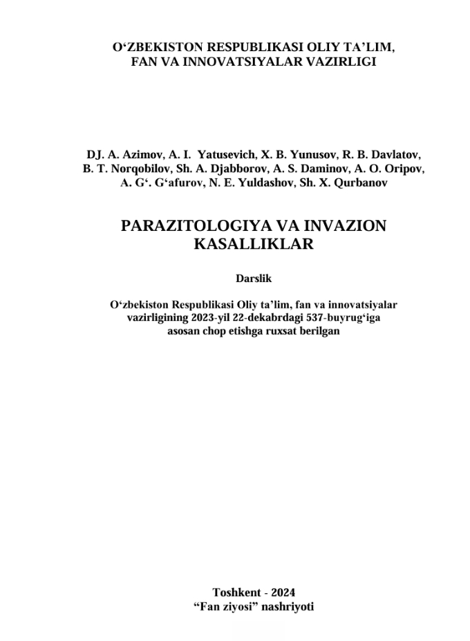 PARAZITOLOGIYA VA INVAZION  KASALLIKLAR
