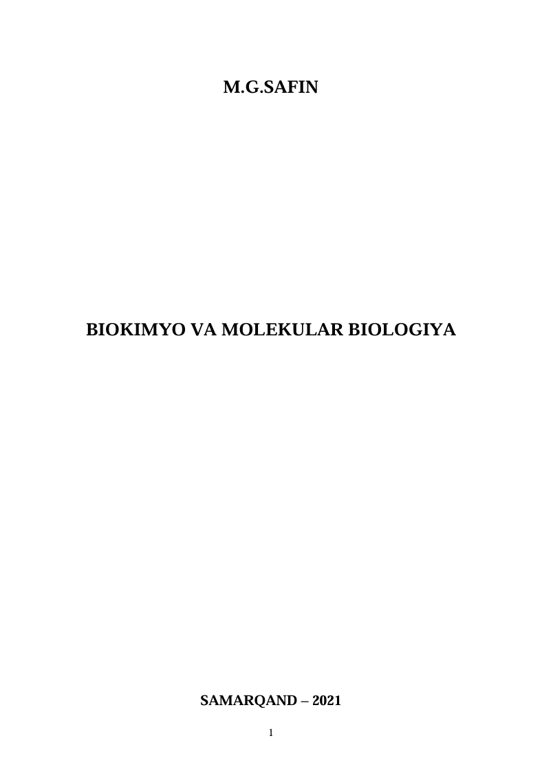 BIOKIMYO VA MOLEKULAR BIOLOGIYA