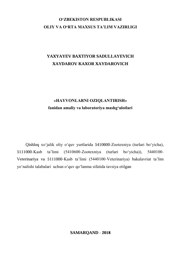 HAYVONLARNI OZIQLANTIRISH