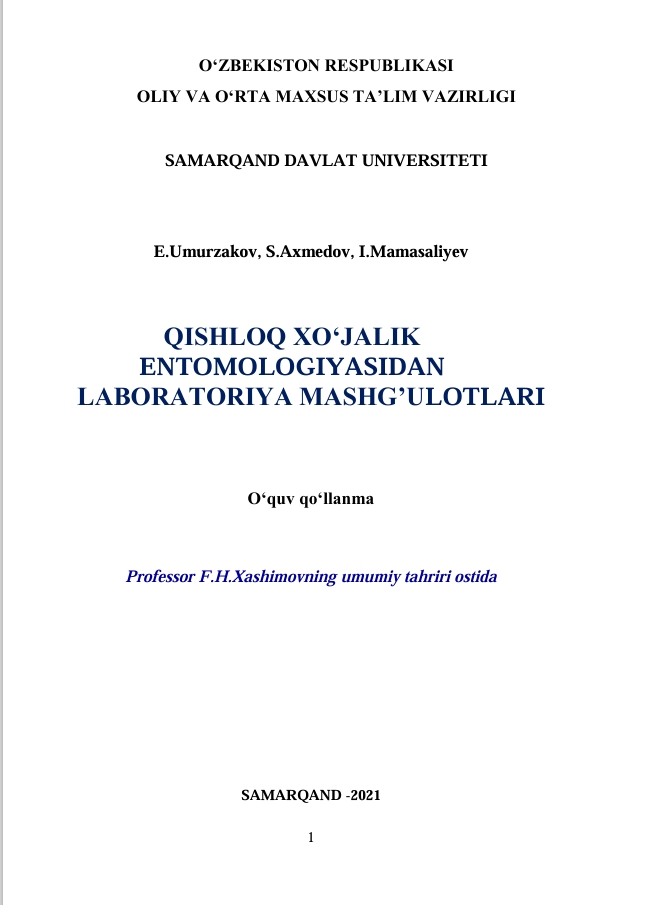 QISHLOQ XO‘JALIK   ENTOMOLOGIYASIDAN  LABORATORIYA MASHG’ULOTLARI