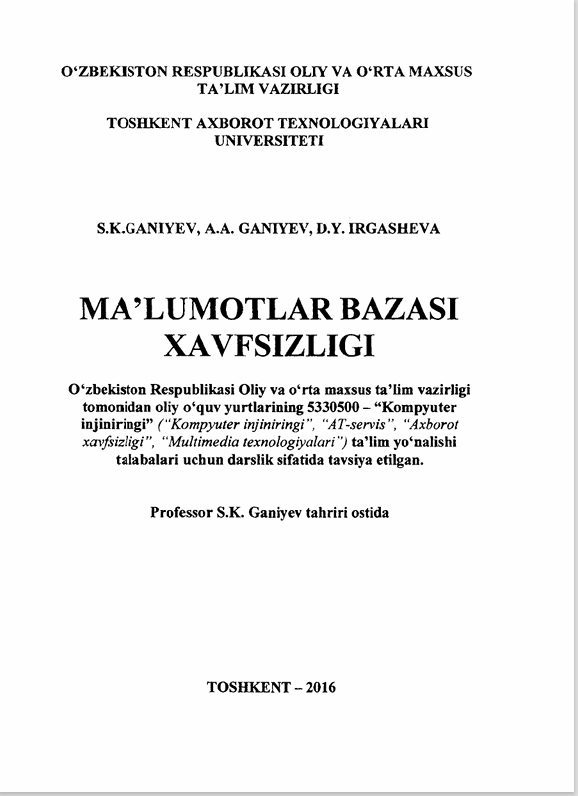 MA’LUMOTLAR BAZASI  XAVFSIZLIGI