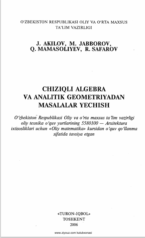 CHIZIQLI ALGEBRA  VA ANALITIK GEOMETRIYADAN  MASALALAR YECHISH