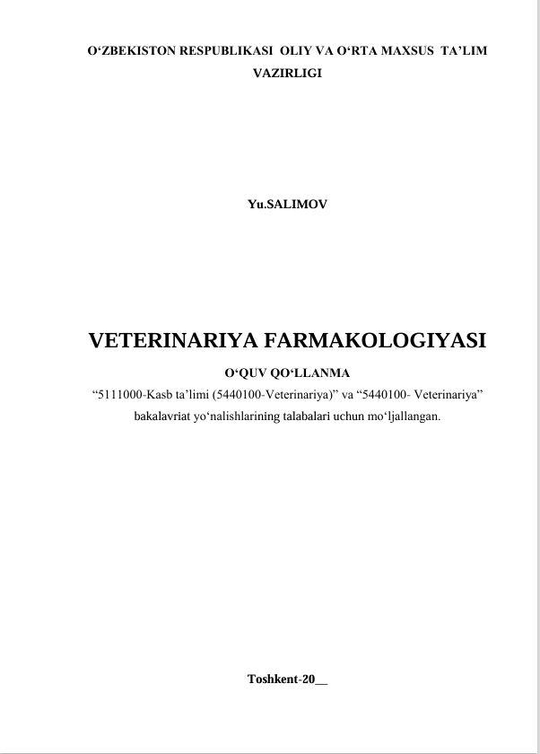 VETERINARIYA FARMAKOLOGIYASI