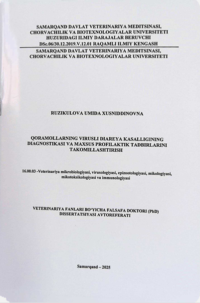 Qoramollarning virusli diareya kasalligining diagnostikasi va maxsus profilaktik tadbirlarini takomillashtirish