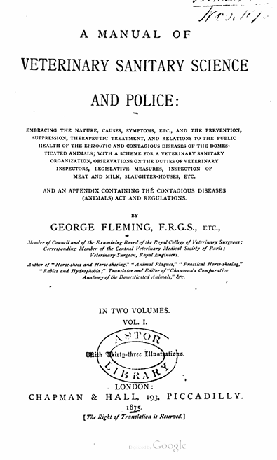A MANUAL OF VETERINARY SANITARY SCIENCE AND POLICE